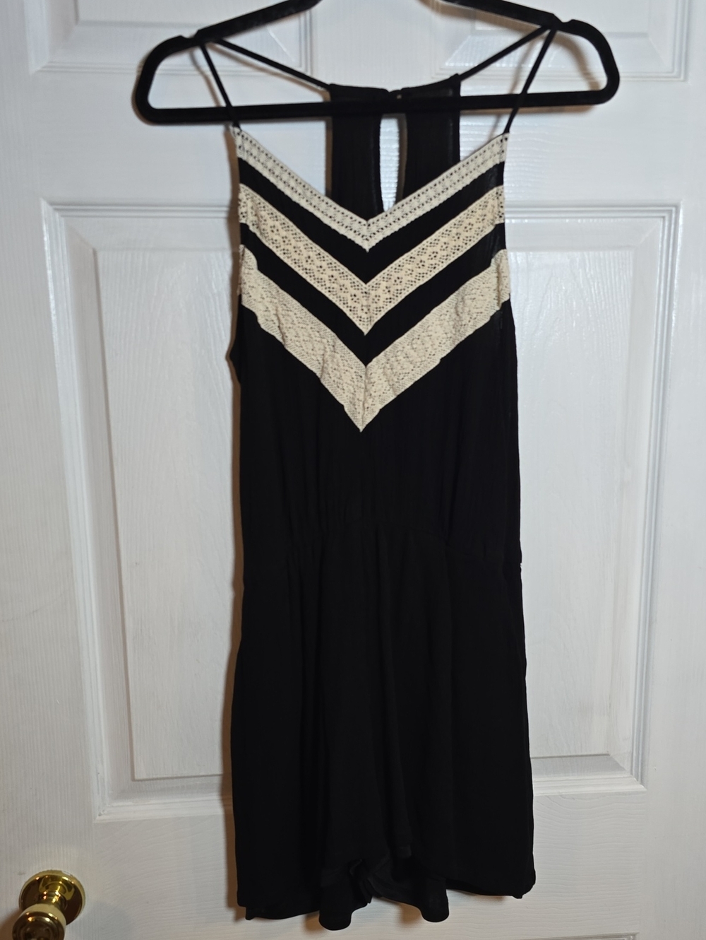 Maurices L Large Black Romper with White Lace Chevron